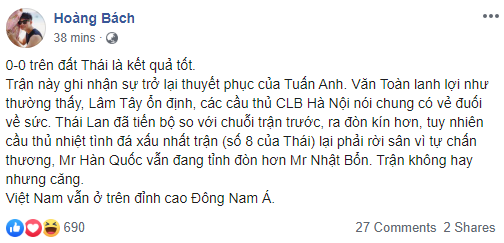 Phản ứng bất ngờ của sao Việt trước kết quả giữa đội tuyển Việt Nam và Thái Lan ở trận mở màn vòng loại World Cup-3