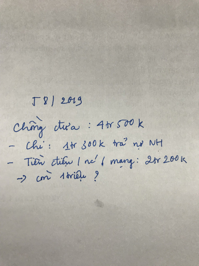Chồng đầu tháng đưa vợ 4,5 triệu, cuối tháng lại đòi 1 triệu, bảng kê khai từng khoản khiến tất cả ngao ngán-2