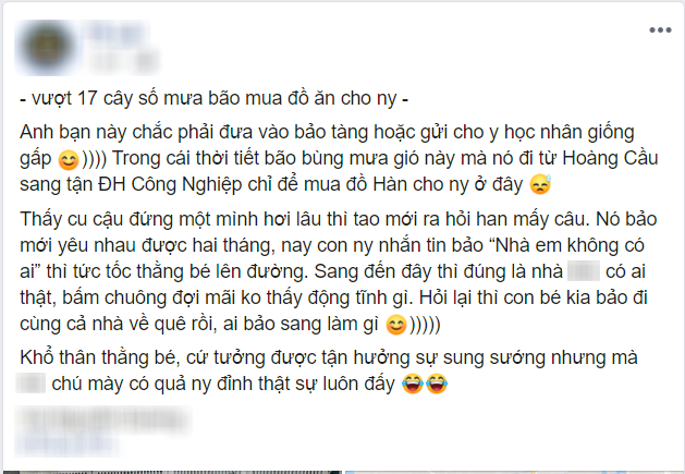 Bất chấp mưa gió, chàng trai vượt 17km mang đồ ăn cho người yêu vì nhà không có ai, cái kết đắng khiến ai cũng cười bò-1