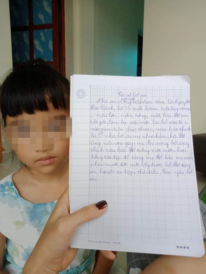 Bài văn của cô bé tiểu học: Nhà có nuôi một ông bố mồm rộng, mắt híp, cãi mẹ như chém chả-1