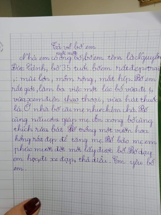 Bài văn của cô bé tiểu học: Nhà có nuôi một ông bố mồm rộng, mắt híp, cãi mẹ như chém chả-2