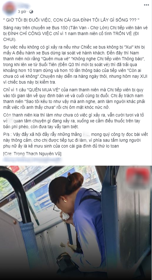 Người phụ nữ làm lơ xe buýt bị mất việc, ngồi khóc nức nở trên xe vì làm mất 7k đồng và câu chuyện khiến dân mạng phẫn nộ đằng sau-1
