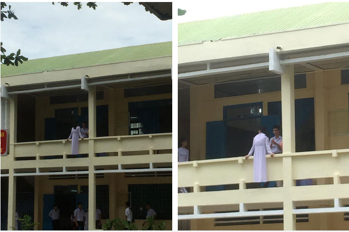 Thi gan với tử thần, nữ sinh vô tư ngồi quay lưng ngoài lan can lớp học ở tầng 1 khiến cư dân mạng thót tim-2