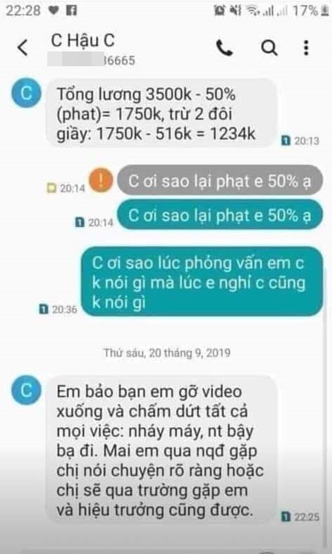 Lan truyền đoạn tin nhắn yêu cầu gỡ clip của nữ shop giày bị nhân viên tố quỵt tiền lương còn dọa dẫm có quan hệ rộng ở Hà Nội-1