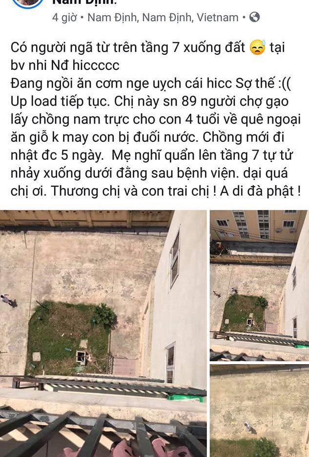 Mẹ nhảy lầu tự tử khi đưa con 4 tuổi đuối nước vào bệnh viện Nhi Nam Định cấp cứu-1