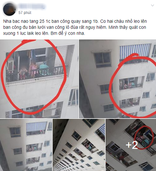 Hình ảnh 2 em bé leo lên ban công tầng 25, đu lưới an toàn để đùa nghịch khiến dân mạng lo sợ-1