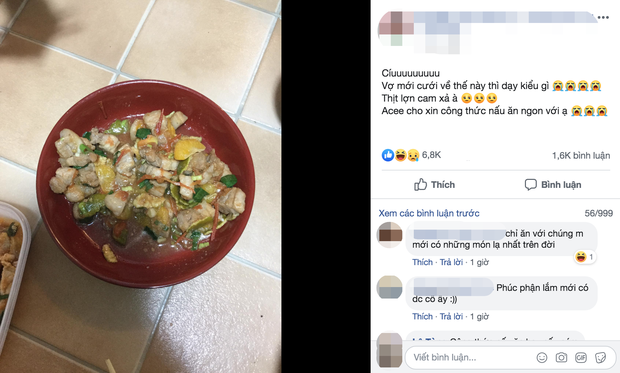 Anh chồng kêu cứu” vì tài bếp núc của vợ mới cưới, dân mạng vừa ôm bụng cười vừa nhìn hình đoán món ăn-1