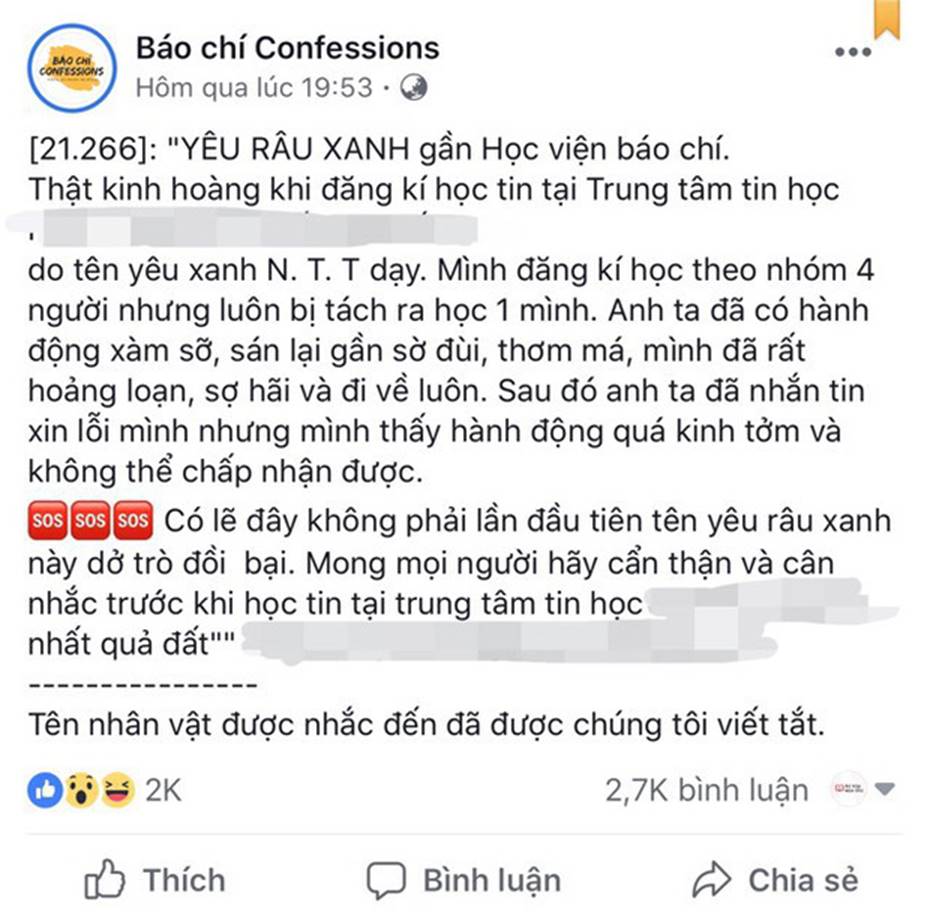 Xôn xao vụ việc yêu râu xanh dạy ở trung tâm Tin học gần trường Báo chí sàm sỡ hàng loạt nữ sinh-1
