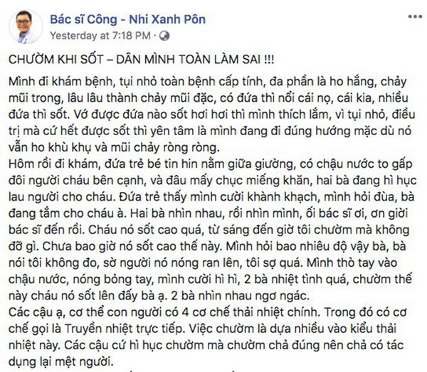 Bác sĩ BV Xanh Pôn khẳng định: Chườm khi sốt, dân mình toàn làm sai!”-2