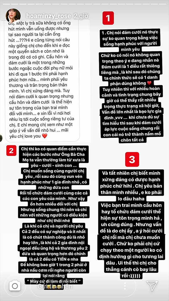 Hoà Minzy khuyên fan: Muốn sống thử phải có tiền và điều kiện như chị và chồng chị-1