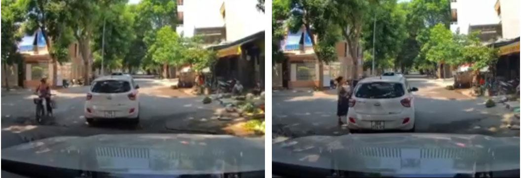 Clip: Một phụ nữ vô tư dừng xe ô tô giữa ngã 3 đông người qua lại chỉ để đi chợ-3