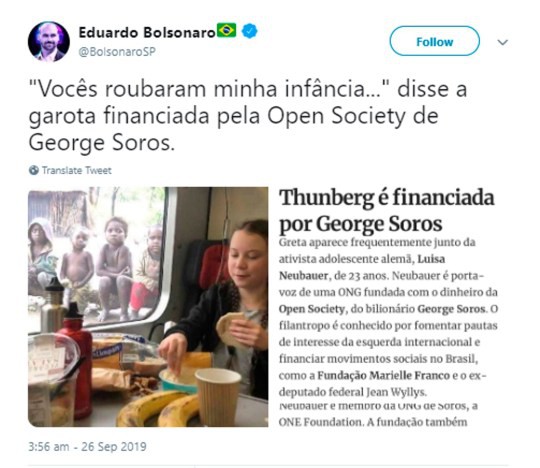 Con trai Tổng thống Brazil đăng ảnh Greta Thunberg ăn trưa no đủ trước mặt những trẻ em nghèo và sự thật khiến ai cũng giận dữ-2