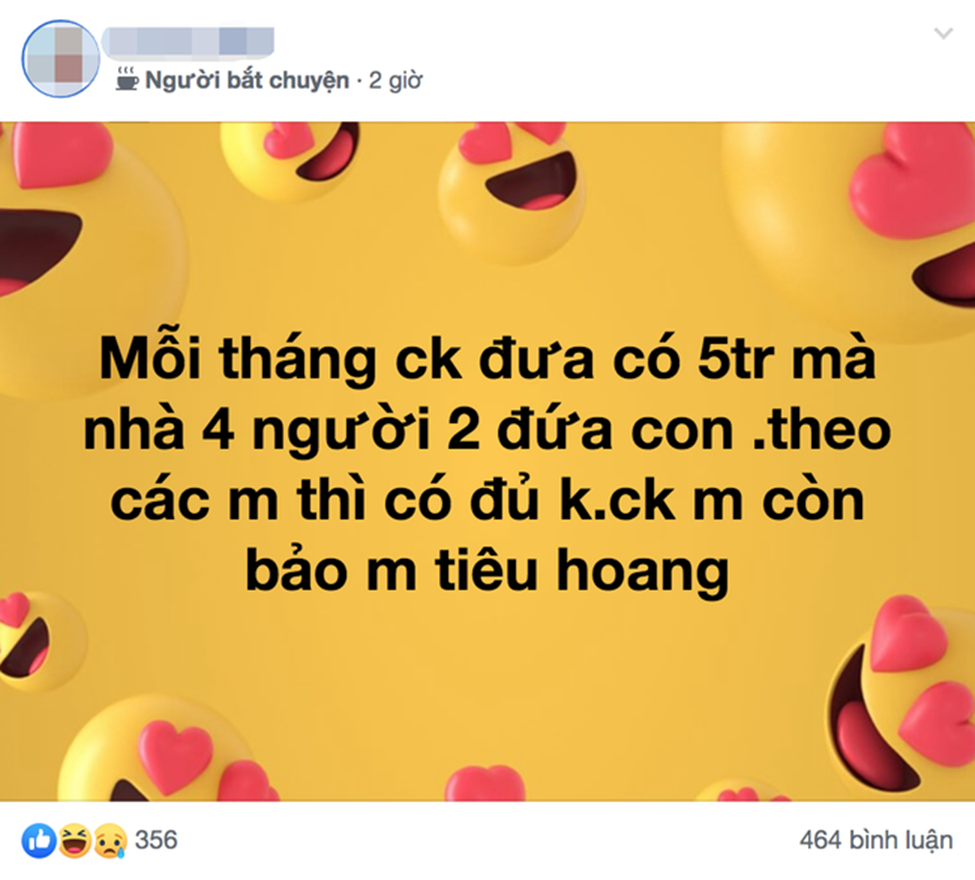 Chồng đưa 5 triệu/tháng để tiêu cho nhà 4 người nhưng không đủ, vợ trẻ ý kiến liền bị gán cho danh hiệu này-1