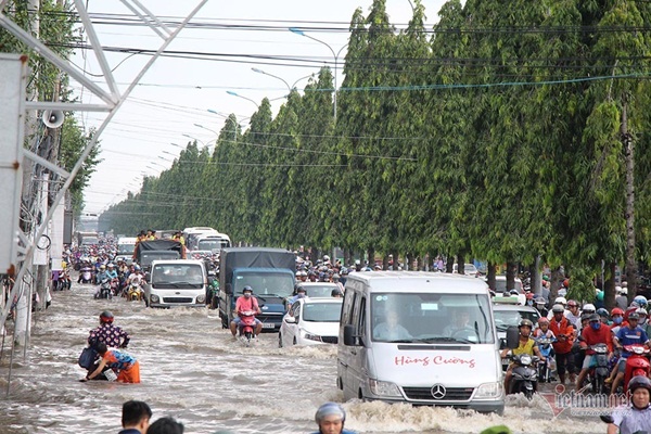 Cả dòng người cưỡi xe máy vượt biển nước Cần Thơ-2