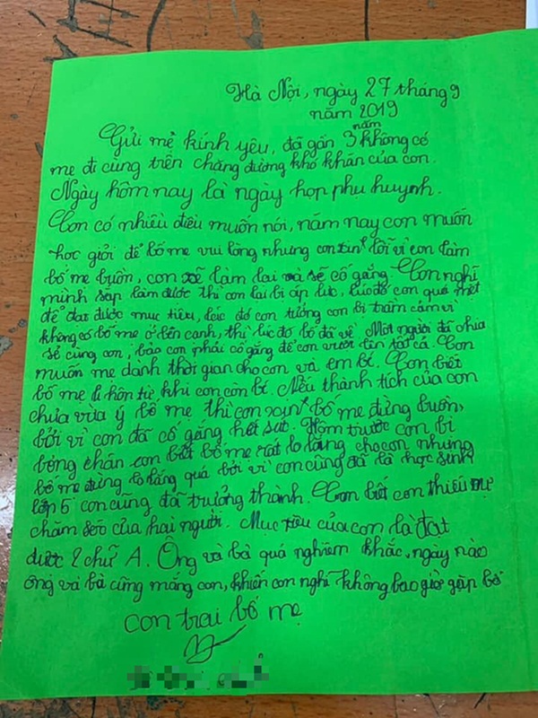 Nghẹn ngào trước bức thư của cậu bé lớp 5 khi bố mẹ li hôn, ai đọc xong cũng giật mình-1