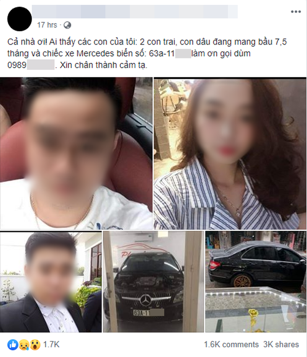 Vụ 3 thi thể trong xe Mercedes nằm dưới kênh: Người mẹ từng đăng tin tìm kiếm 2 con trai và con dâu đang mang bầu 7,5 tháng-4