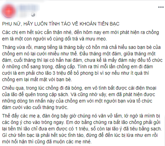 Cô vợ khoái chí khoe việc lật tẩy cách giấu tiền của chồng, cánh mày râu kêu trời: Phụ nữ thật đáng sợ”-1