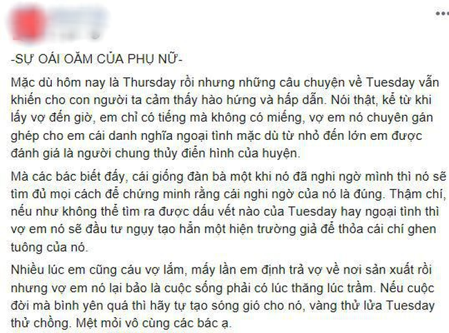 Có chồng chung tình mừng nơi nước mắt không hết, nhưng cô gái này lại mọi cách tạo bằng chứng giả chồng có Tuesday và cái kết bất ngờ-1