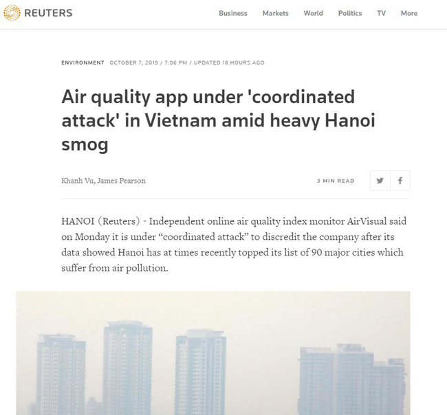 AirVisual bay màu” trên mọi mặt trận, Reuters chỉ đích danh kẻ đầu têu” kêu gọi mọi người tẩy chay ứng dụng này tại Việt Nam-1