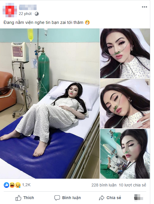 Nghe tin bạn trai tới thăm, cô nàng đang nằm viện vẫn bật dậy make up sương sương nhưng nhìn gương mặt ai nấy đều hết hồn-1