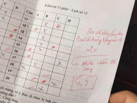 Chấm nhầm cho học sinh từ 6.5 xuống còn 2 điểm, cô giáo dạy Sử phê ngay một câu cực đáng yêu khiến học trò bỏ qua hết lỗi lầm