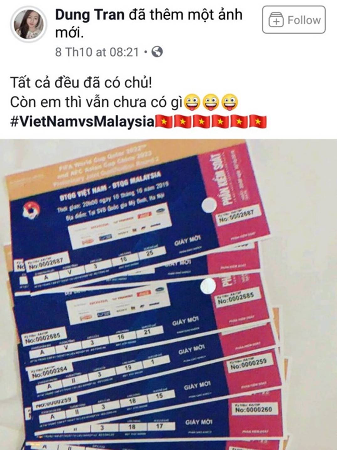 Dàn bạn gái cầu thủ đăng ảnh khoe vé VIP xem trận Việt Nam - Malaysia-2