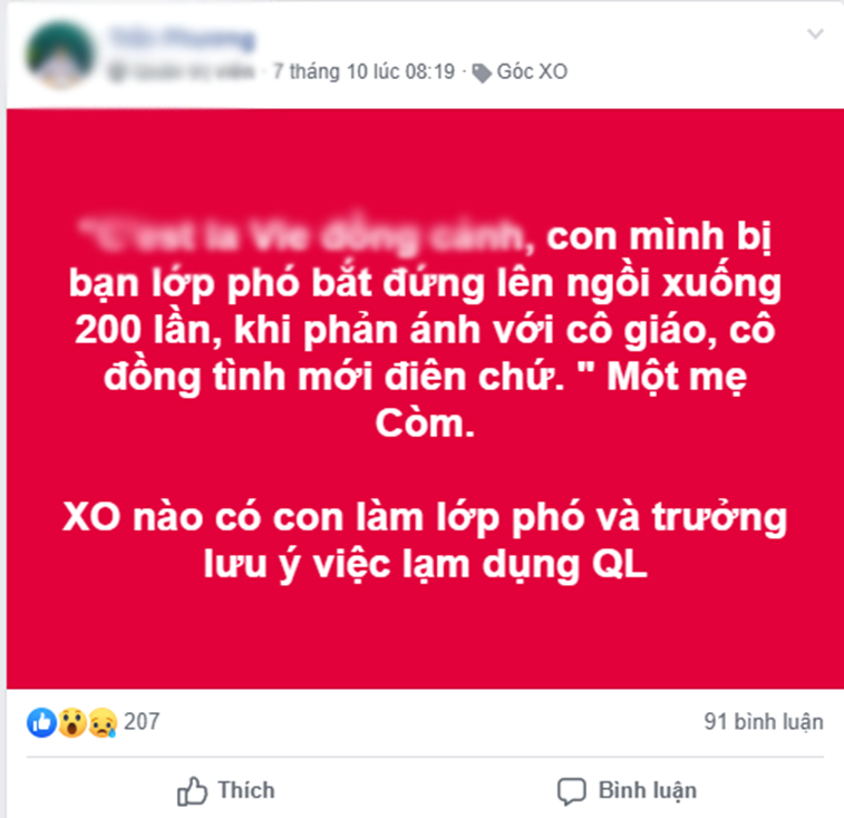 Con đi học bị lớp phó phạt đứng lên ngồi xuống 200 lần, mẹ thêm bức xúc tột độ với thái độ của cô giáo-1