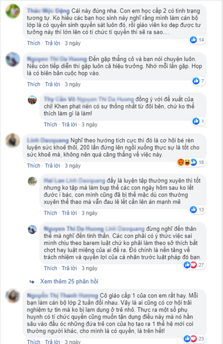 Con đi học bị lớp phó phạt đứng lên ngồi xuống 200 lần, mẹ thêm bức xúc tột độ với thái độ của cô giáo-2