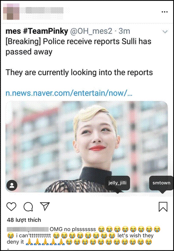 Netizen thế giới bàng hoàng trước tin Sulli đột ngột qua đời, đã tìm thấy thi thể vào chiều nay: Sốc, không thể tin được!-2