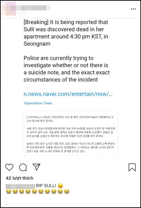 Netizen thế giới bàng hoàng trước tin Sulli đột ngột qua đời, đã tìm thấy thi thể vào chiều nay: Sốc, không thể tin được!-3