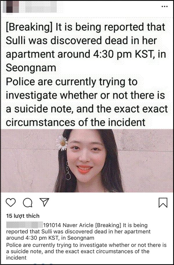 Netizen thế giới bàng hoàng trước tin Sulli đột ngột qua đời, đã tìm thấy thi thể vào chiều nay: Sốc, không thể tin được!-4
