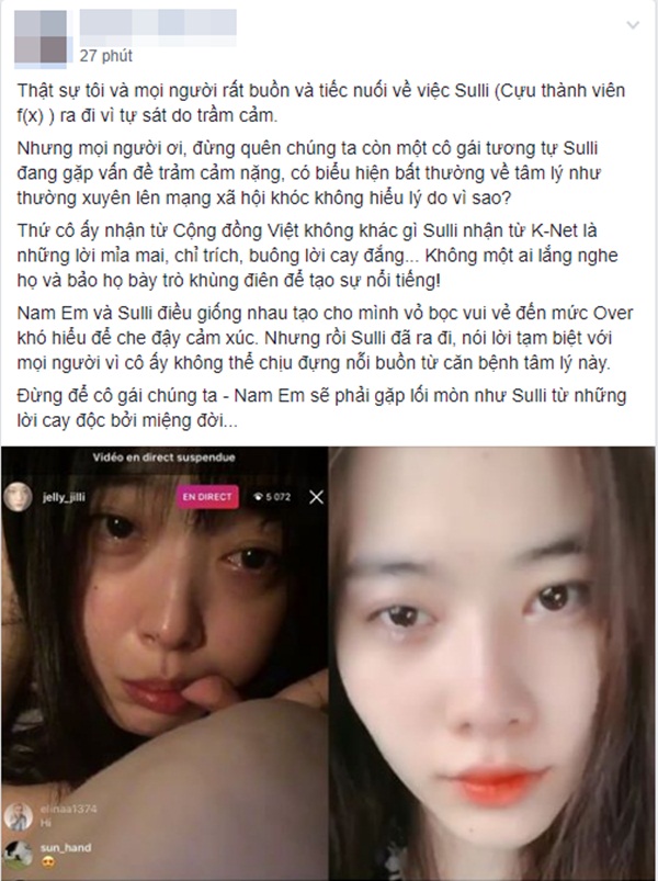 Cộng đồng mạng Việt phẫn nộ trước bài đăng so sánh vấn đề tâm lý của Sulli với Nam Em-1