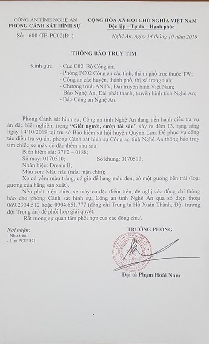 Tìm thấy xe máy của nam bảo vệ BHXH bị sát hại ở Nghệ An-2