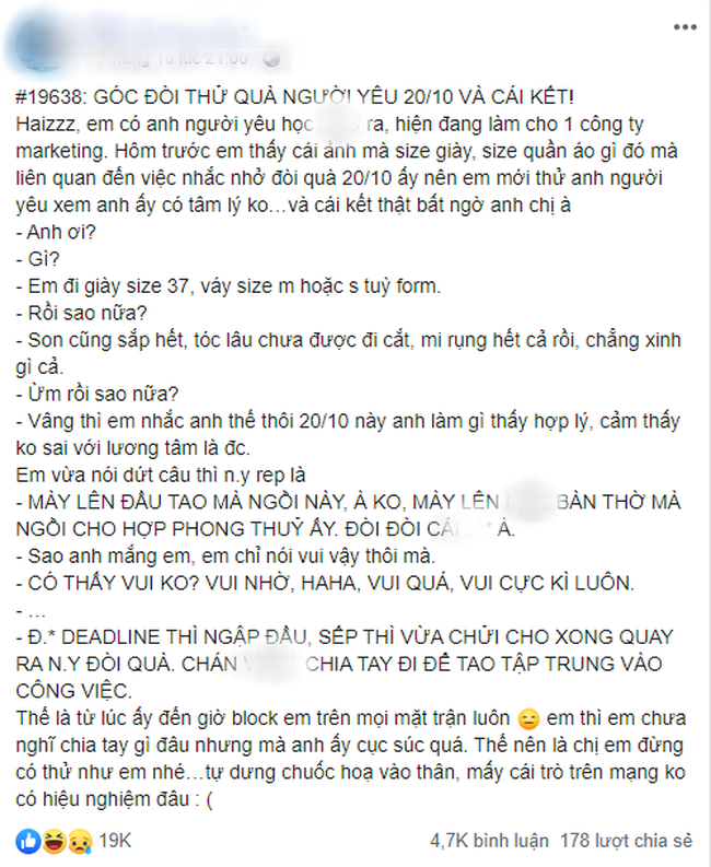 Thử đòi quà người yêu nhân dịp 20/10, chàng trai uất nghẹn bảo bạn gái được thì leo lên bàn thờ ngồi đi còn hơn và cái kết thật bi hài-2