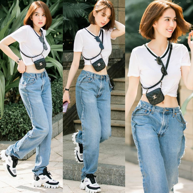 Khoe quần jeans trước sau như một, tưởng không ai dám mặc hóa ra Ngọc Trinh lại đụng hàng với cô em chân siêu dài nhà Kim-1