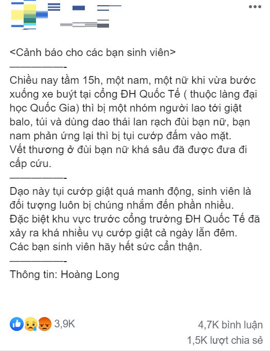 ĐH Quốc tế TP.HCM phủ nhận thông tin 2 sinh viên bị cướp, rạch đùi-1