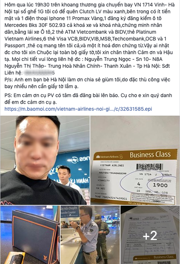 Bỏ quên túi LV ở khoang thương gia máy bay Vietnam Airlines, hành khách lên facebook đăng tin tìm kiếm-1