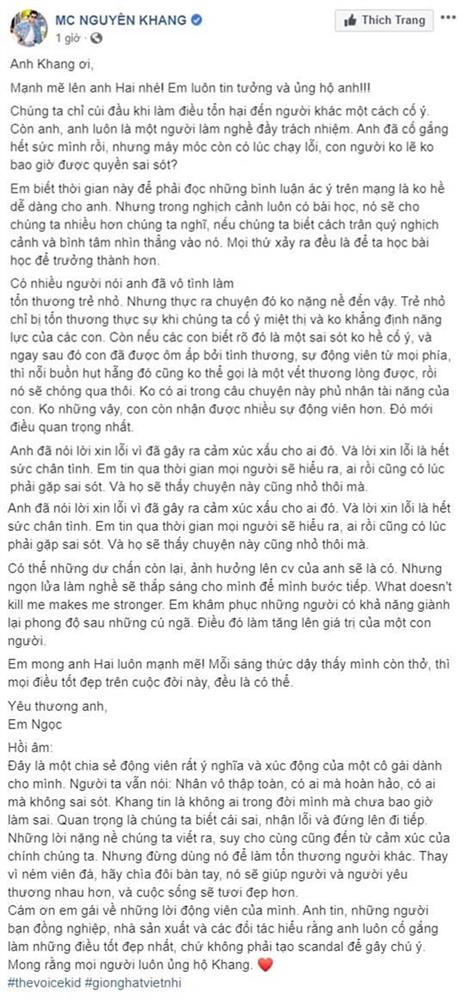 Nguyên Khang một lần nữa lên tiếng sau khi bị chỉ trích làm tổn thương trẻ nhỏ ở Giọng hát Việt nhí 2019-3