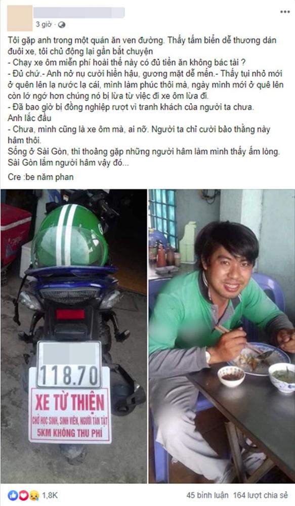 Cư dân mạng xúc động với chuyện anh xe ôm Sài Gòn bị chửi là hâm khi chạy xe miễn phí cho sinh viên, người tàn tật-1