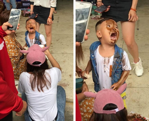 Hình ảnh hài hước nhất đầu tuần: Cậu bé khóc nức nở vì lỡ... in mặt lên người vận động viên thể hình-1