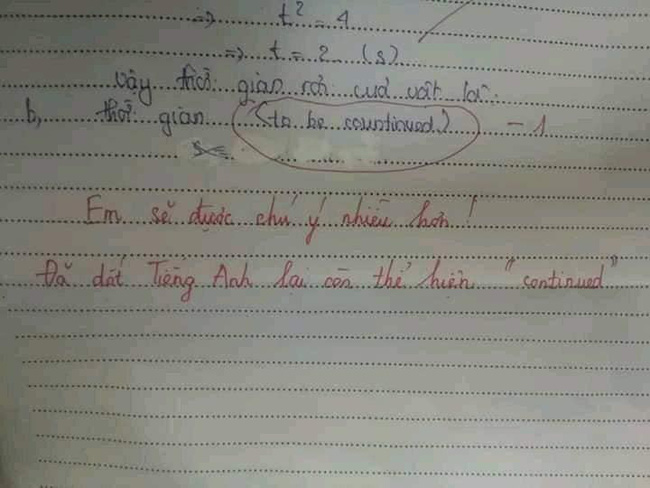 Bí quá nên điền bừa to be continued vào bài kiểm tra Lý, nam sinh bị thầy thẳng tay trừ ngay 1 điểm kèm lời nhận xét phũ thôi rồi-2