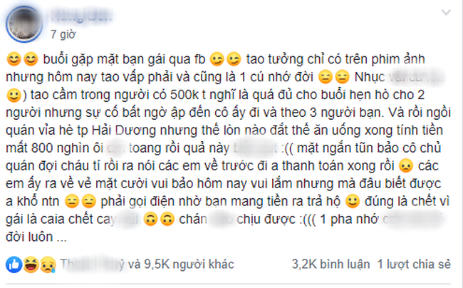 Cầm 500k mời cô gái quen qua mạng đi ăn, nào ngờ theo sau còn có nguyên phái đoàn chị em bạn dì” ăn chùa xả láng, khúc tính tiền thật sự mới gây cấn và gây tranh cãi-1