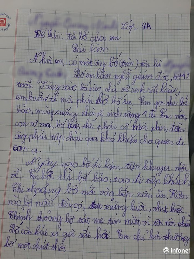 Cười ngất trước bài văn tả bố của học sinh lớp 4: Làm giám đốc, sáng nào cũng vệ sinh rất lâu, em buồn tè mà phải chờ bố ra-1