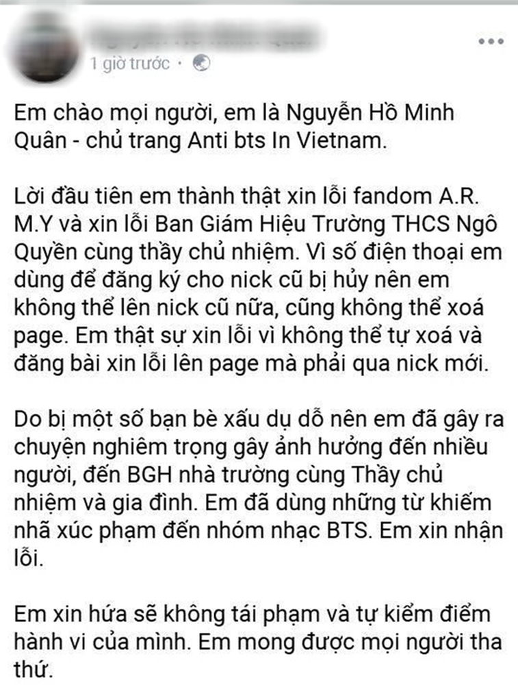 Xúc phạm BTS và cộng đồng fan ARMY, nam sinh TP.HCM bị đình chỉ học, bắt lao động công ích và hạ hạnh kiểm-3