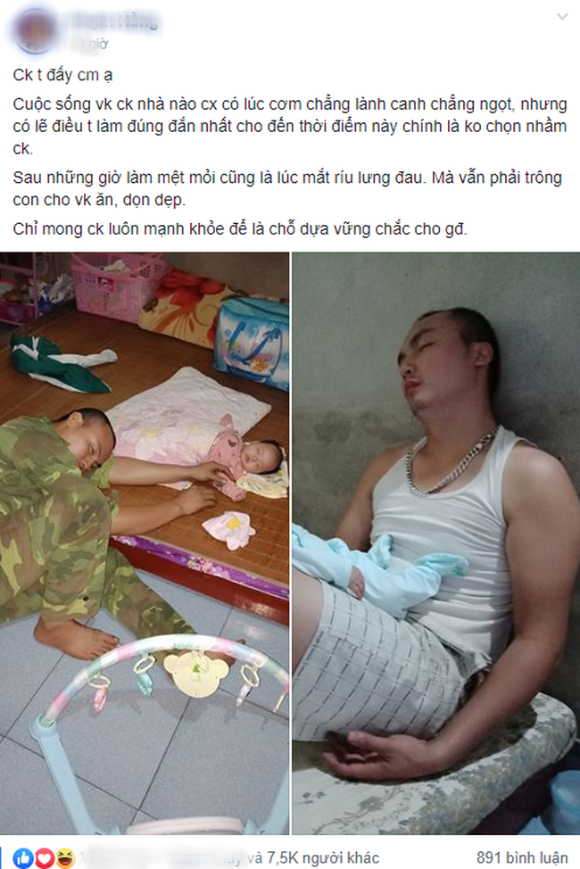 Anh chồng ngủ gục vì quá mệt khi thức chăm con cho vợ nghỉ ngơi khiến chị em ghen tị vì của hiếm” không phải ai cũng có-1