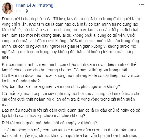 Gần ngày Hoàng Oanh lên xe hoa, Ái Phương bất ngờ ám chỉ những người không nhận được thiệp mời thì mặt nặng nhẹ-1