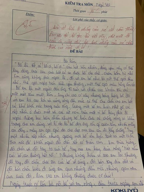 Bài văn tả bố của học sinh lớp 7 khiến dân mạng nghẹn ngào, cô giáo cũng rưng rưng chấm 9,5 điểm kèm lời gợi ý bất ngờ-2