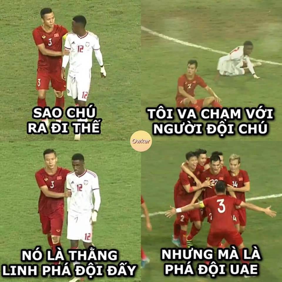 Dân mạng chế ảnh Hải Quế an ủi cầu thủ UAE nhận thẻ đỏ-4