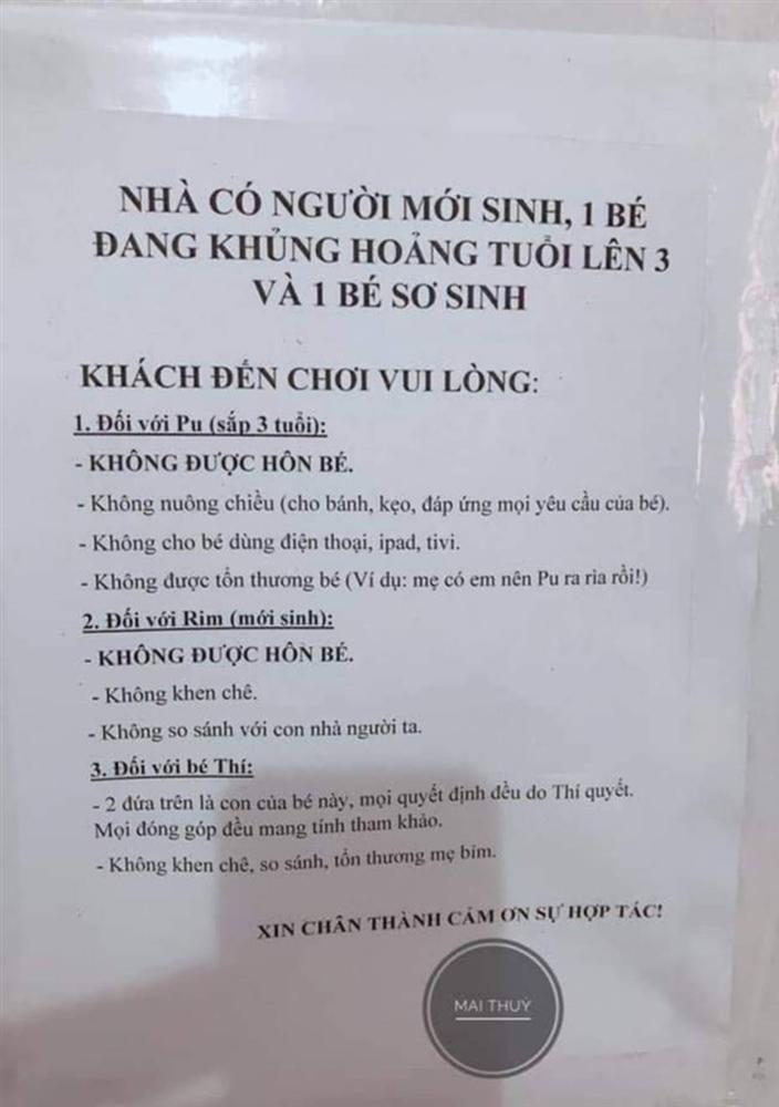 Tờ giấy quy định khi đến nhà của gia đình có 1 trẻ sơ sinh và 1 bé đang khủng hoảng tuổi lên 3 gây bão MXH-1