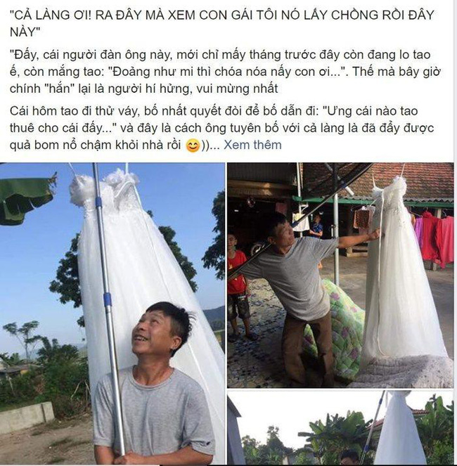 Quá vui mừng khi con gái thoát ế, ông bố gánh váy cưới diễu hành khắp làng trong sung sướng-1